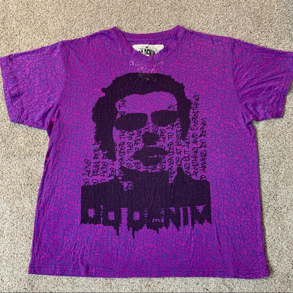 And Always DO DENIM Purple Pink LEOPARD Burn-Out V-NECK Graphic T-SHIRT Tee  L